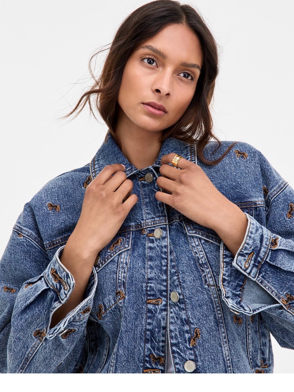 Avec Les Filles Blue Denim Jacket with Horse Embroidery - Picture 3 of 12